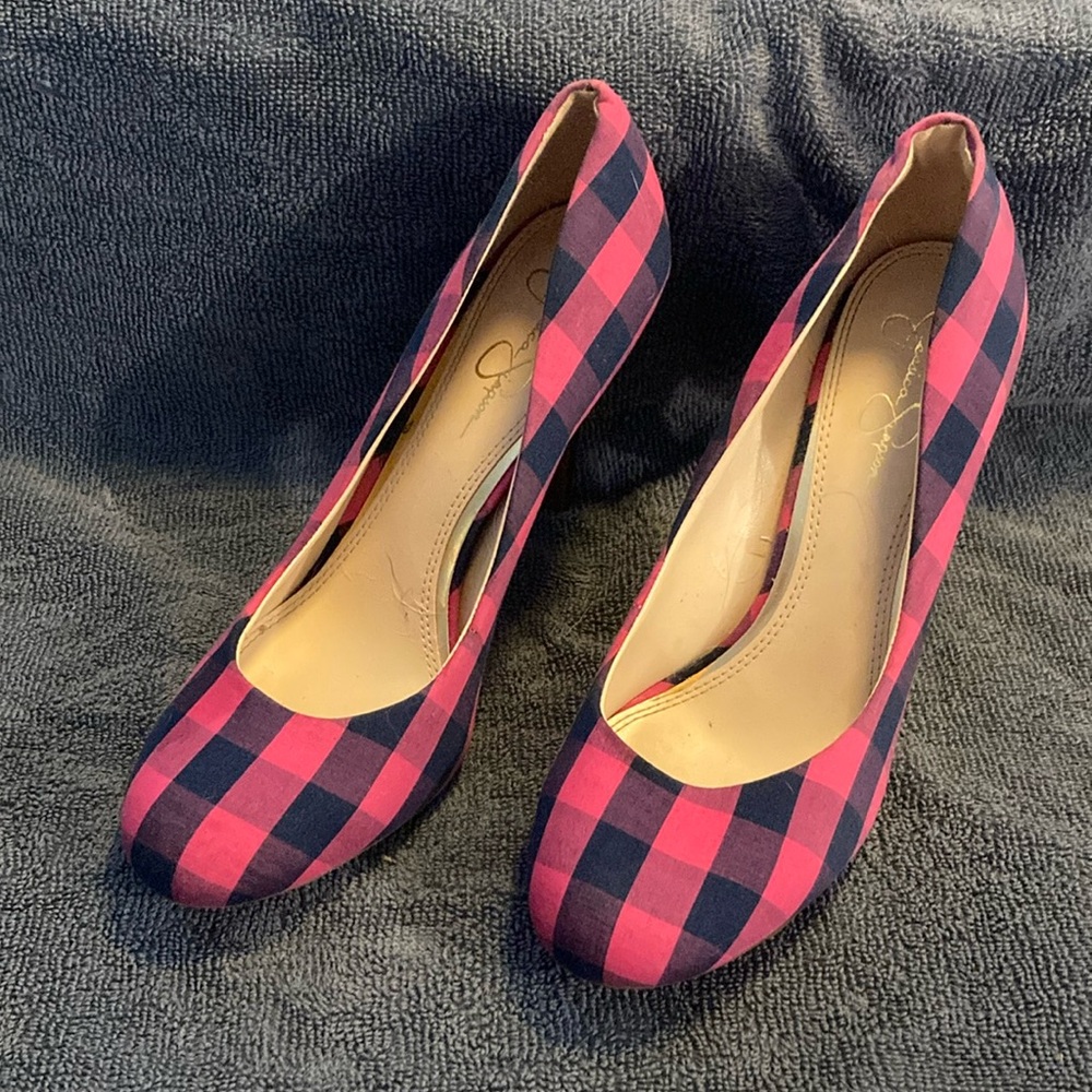 Jessica Simpson plaid 3 1/2 inch heels.